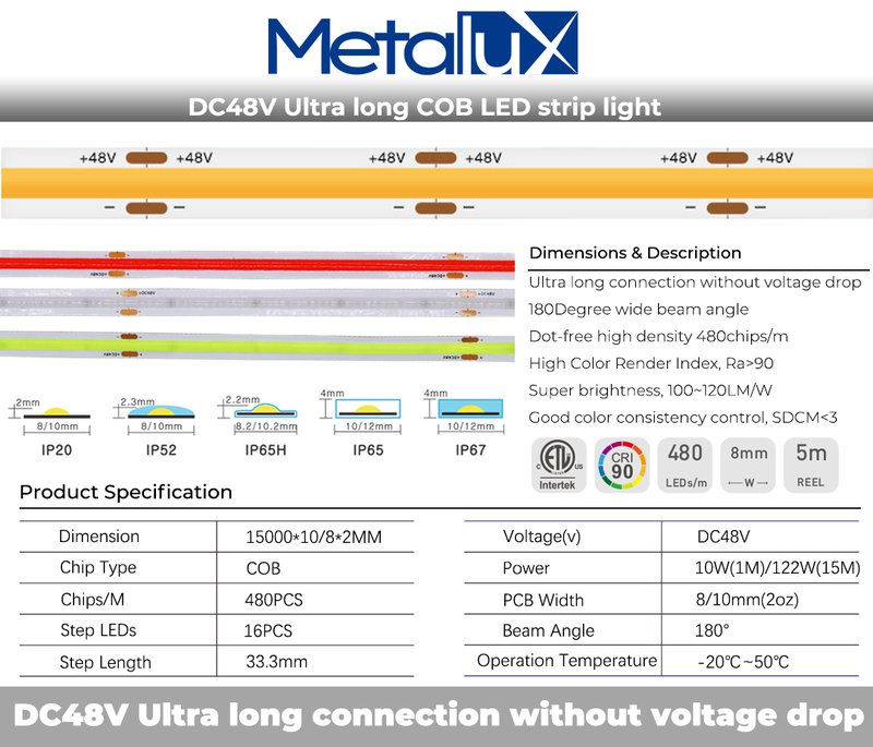 DC48V Ultra long COB LED Strip Light